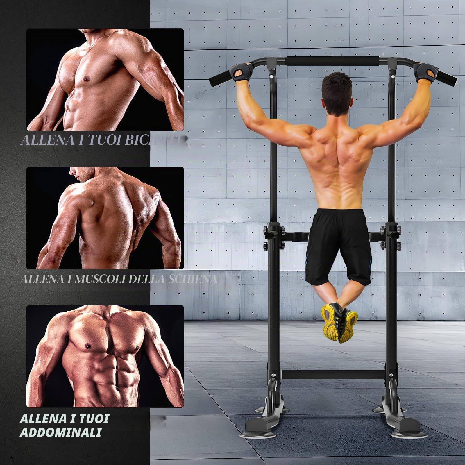 SDHYL Power Tower Dip Station Sbarra Sollevamento Impugnature per Flessioni Trazioni Addominale e Schiena Regolabile di Forza per Allenamento Fitness Adatto per Palestra Domestica Allenarsi