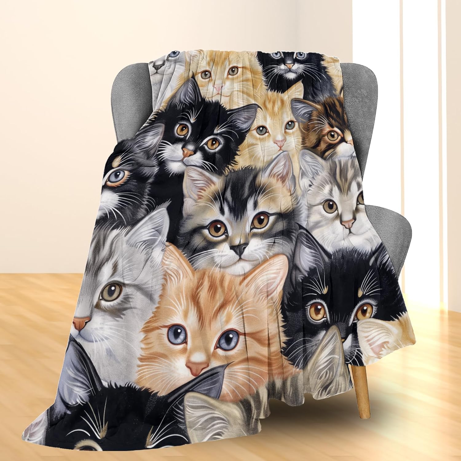 Cute Cats Blanket - Soft, Cozy, Lightweight Flannel Throw Blanket - Perfect for Couch, Bed, Travel - Fuzzy, Fluffy Home Decor for Indoor and Outdoor Use 60"x50" - Image 2