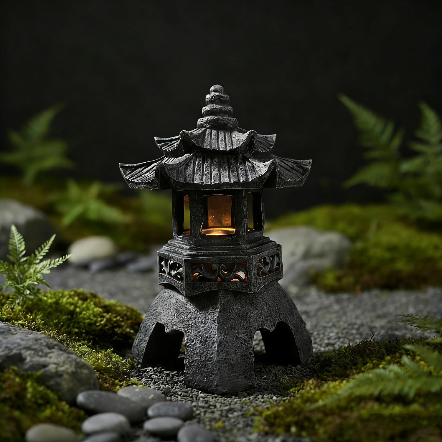 Solar Pagoda Lantern Garden Statue: Japanese Zen Lantern Garden Decor-LED Figurine Lamp Pagoda Statue Figurine for Home Table Outdoor Decor