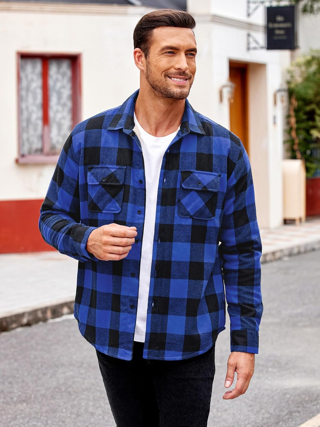 COOFANDY Men's Sherpa Lined Flannel Shirt Jacket Long Sleeve Button Up Fleece Plaid Shirts - Image 3