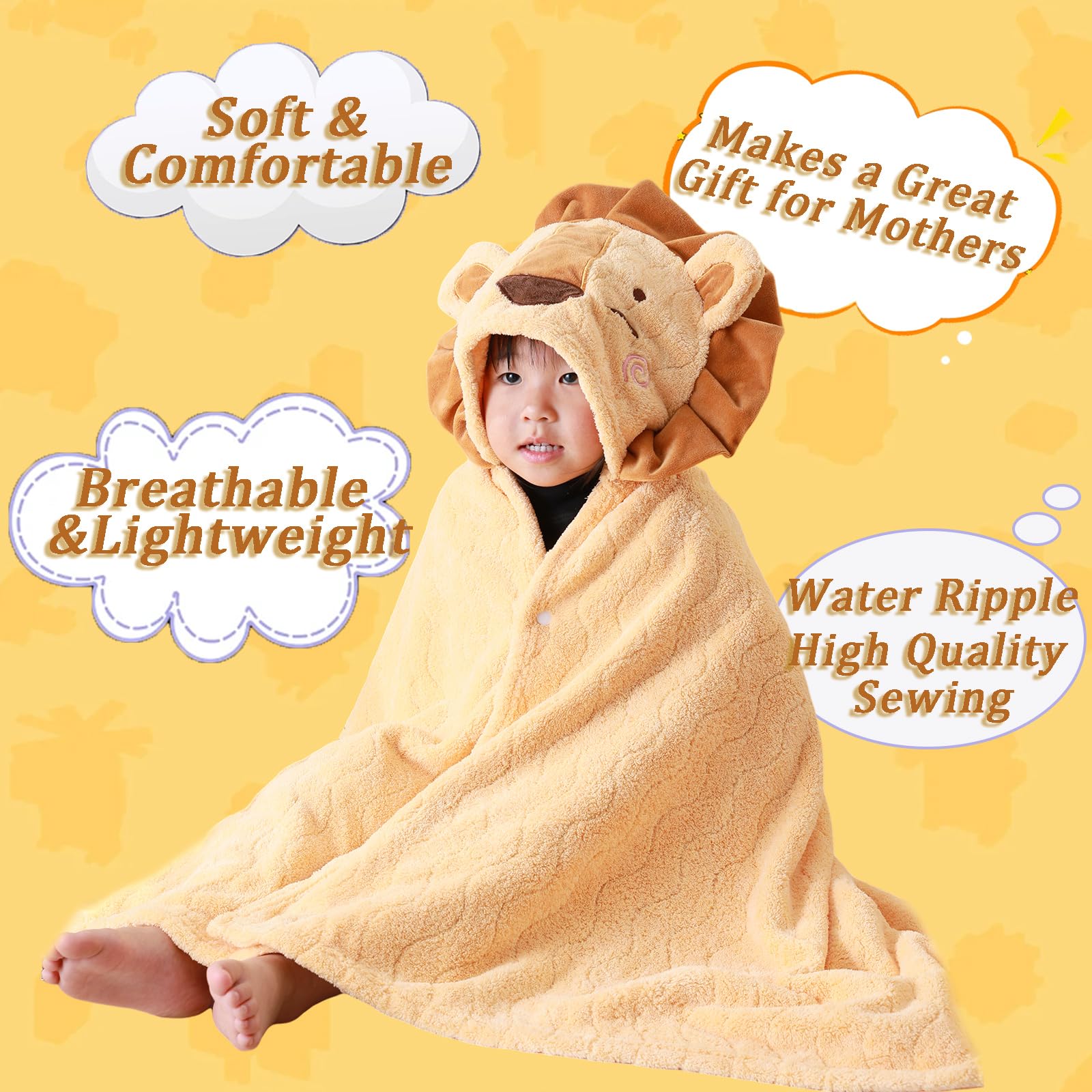 Toalla de baño con capucha para niños pequeños, 27.5 x 55 pulgadas, unisex, ultra absorbente, suave, toalla de baño para niños y niñas, juego de 2 toallas de ducha para niños, regalo esencial