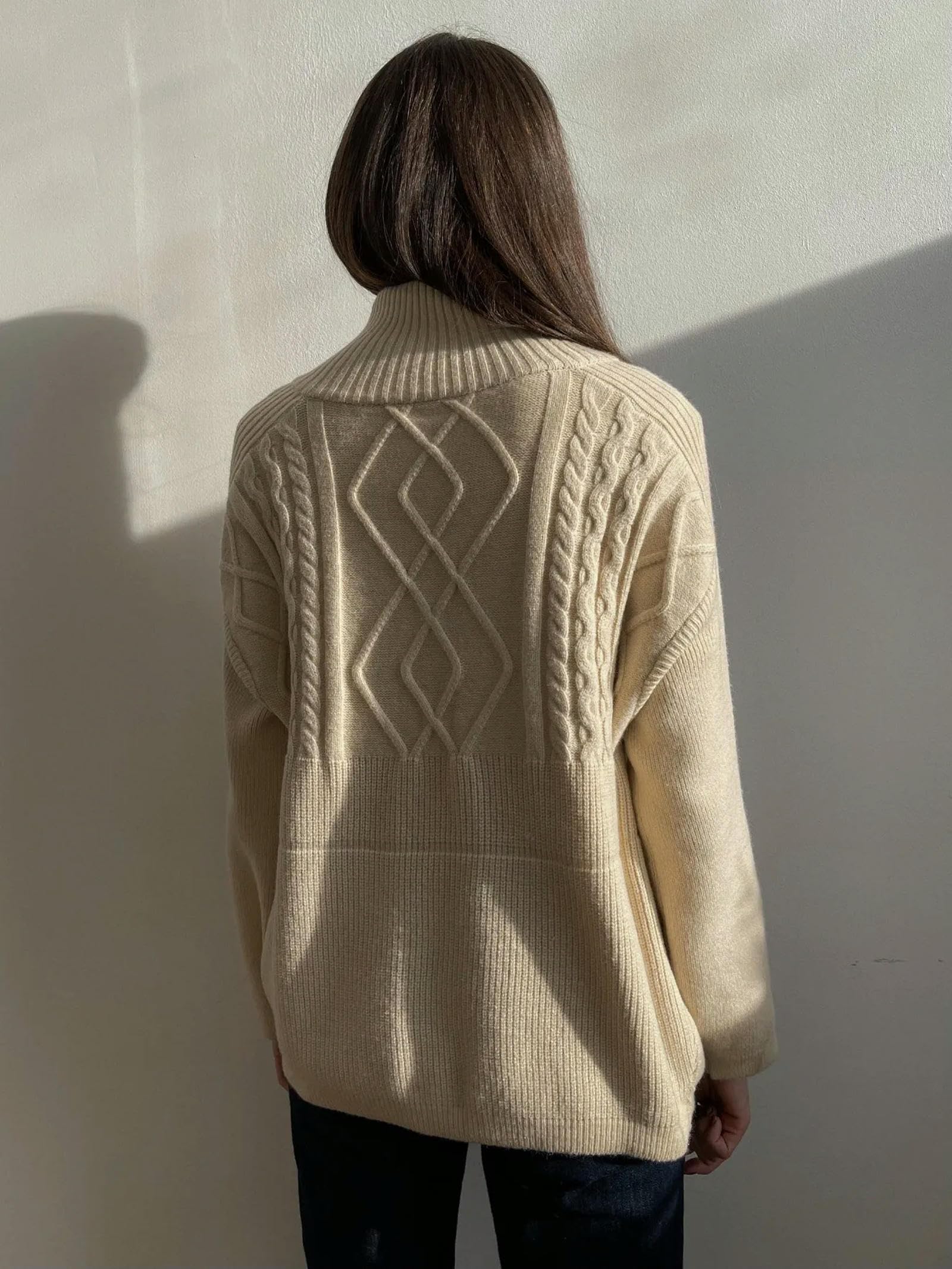 Sweter dla kobiet, sweter oversize, gruby, ciepły sweter z dzianiny, solidny długi rękaw, golf, zamek błyskawiczny, płaszcz zimowy