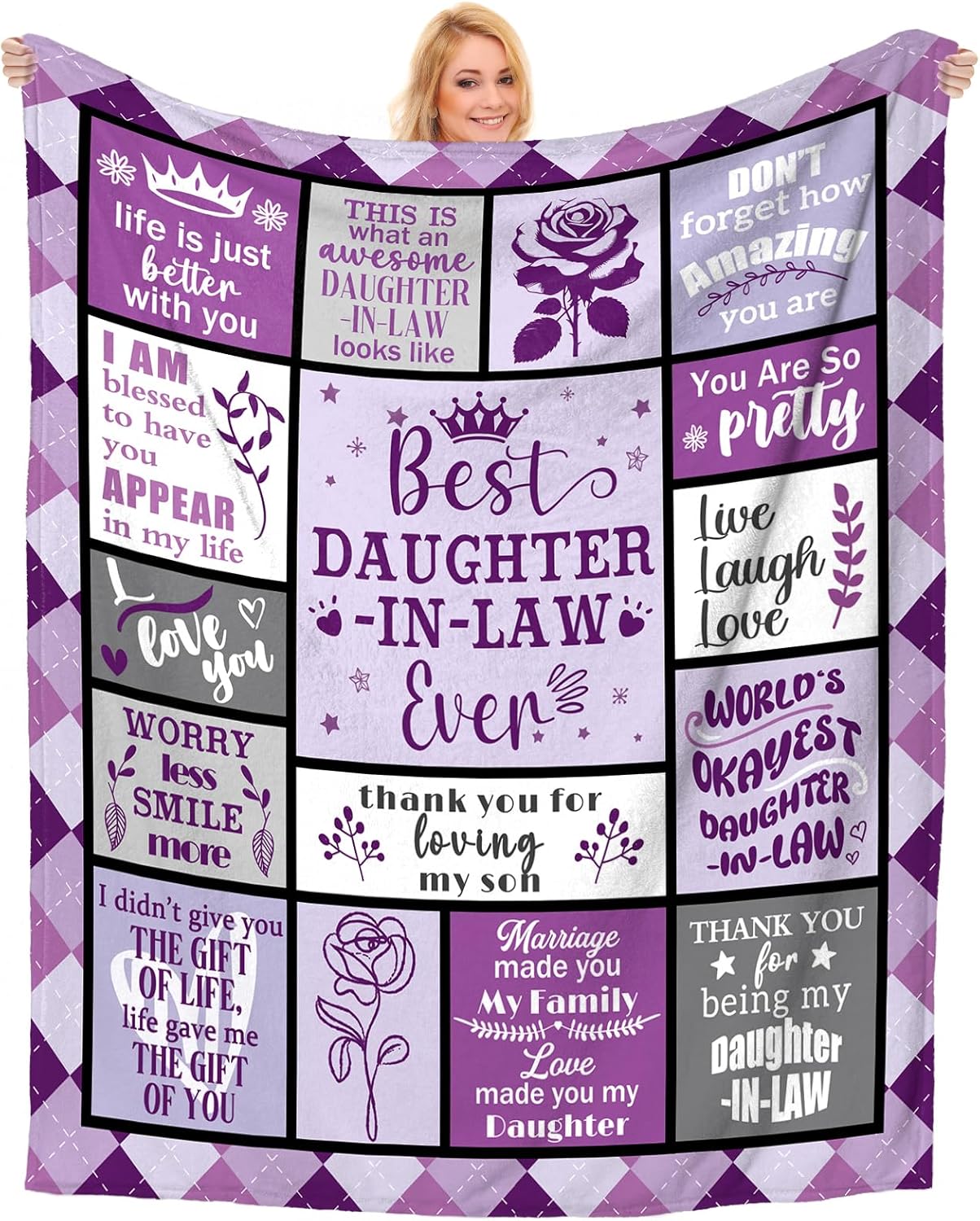 Daughter in Law Birthday Gifts - Throw Blanket 60"x 50", Mothers Day Christmas Wedding Gifts for Daughter-in-Law, Gift for Son’s Girlfriend