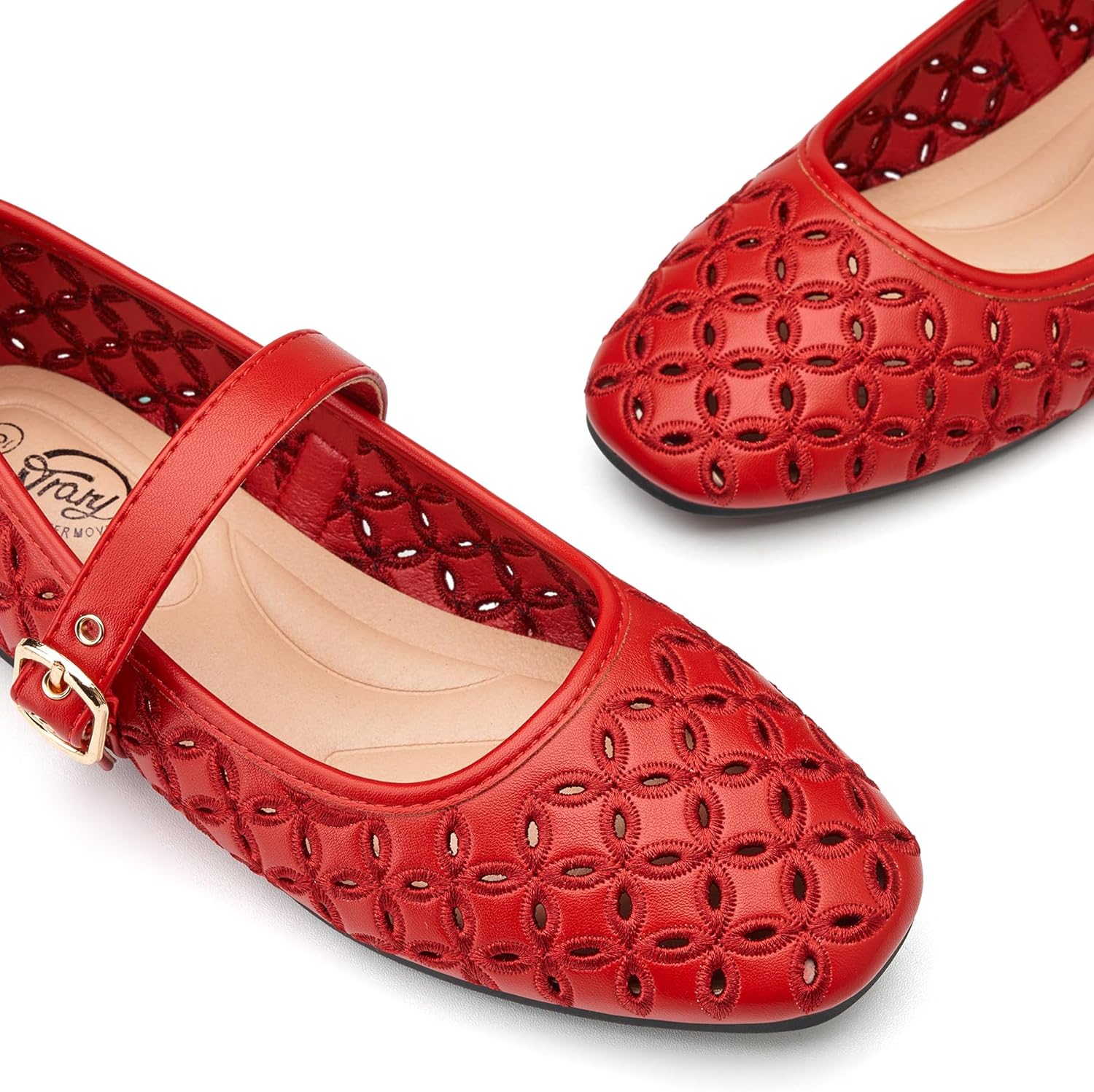 Trary Mary Jane Shoes Women, Hollow Flats for Women, Ballet Flats Shoes Round Toe Mary Jane Flats, Ankle Strap Spring Summer Shoes Dressy Comfortable