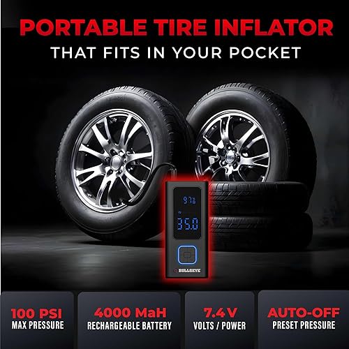 Miniatura 2 de Bullseye Pro - Compresor de aire portátil para neumáticos, bolas, bicicleta con válvula Persta, apagado automático, se infla en 2 minutos,