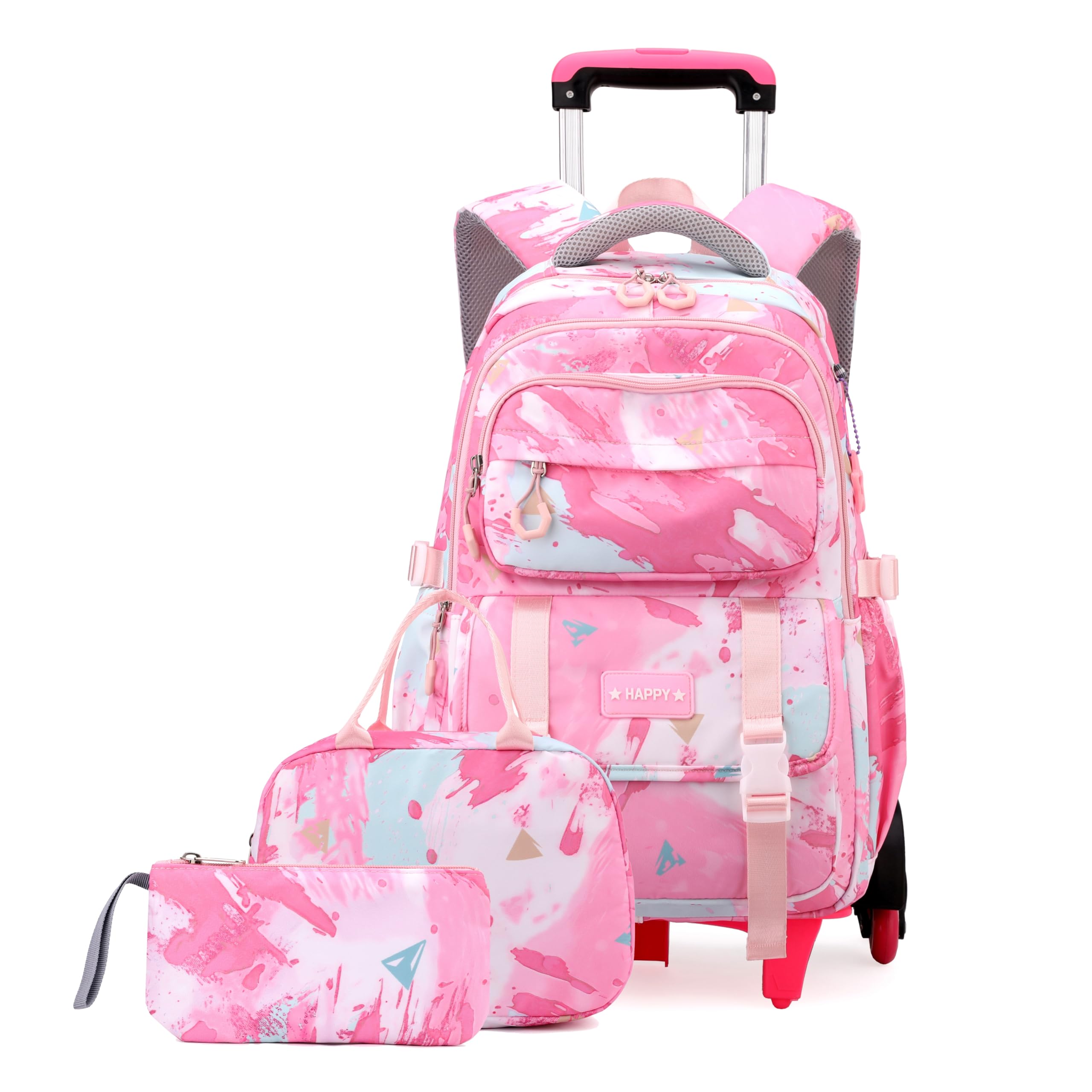 EKUIZAI Girls Trolley Backpack Set Cute Colorful Girls Rolling Backpack Middle School Trolley Schoolbag with Wheels
