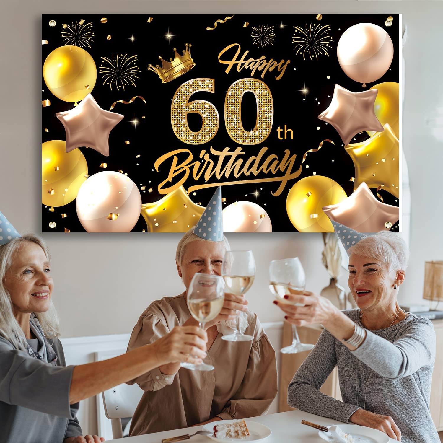GoldRock 60e verjaardag decoratieset - banner, achtergrond, Happy Birthday verjaardagsbanner, tafeldecoratie 185 × 90 cm GoldRock 60e verjaardag decoratieset - banner, achtergrond, Happy Birthday verjaardagsbanner, tafeldecoratie 185 × 90 cm