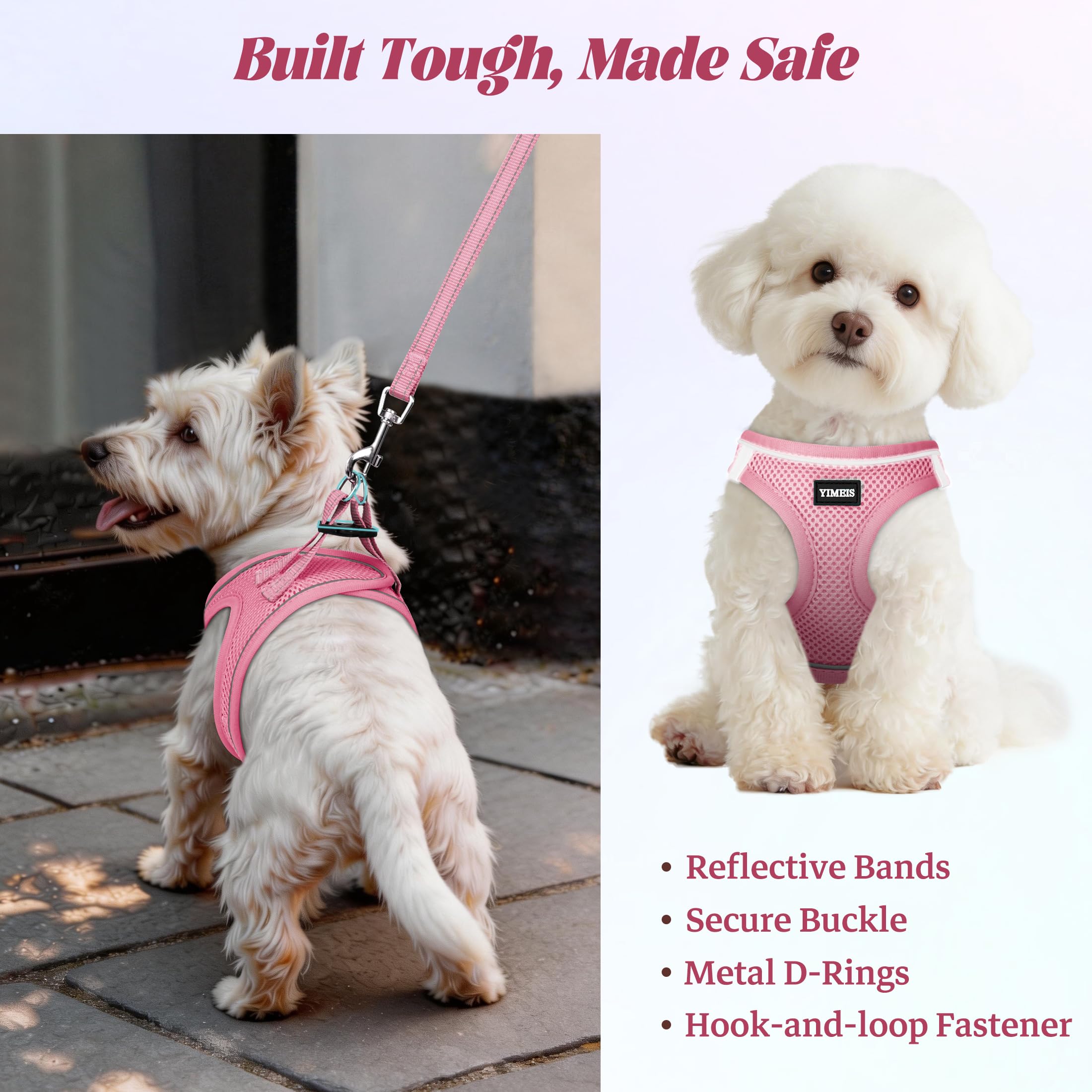 YIMEIS Juego de arnés y Correa para Mascotas, antitirones, de Malla, Suave, Chaleco, Reflectante, Ajustable, para Perros de Todos los tamaños, Cachorros y Gatos, M, Rosa