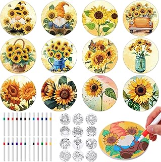 12 Pcs Color Your Own Coaster Ceramic DIY Kits for Adults Absorbent Drink Coasters with Cork Base and 12 Markers for Adult Home Table DIY Art Crafts Gift