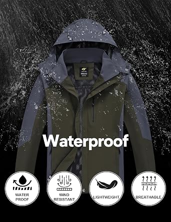 YuKaiChen Mens Rain Jacket Waterproof with Hooded Hiking Coat Lightweight Windbreaker