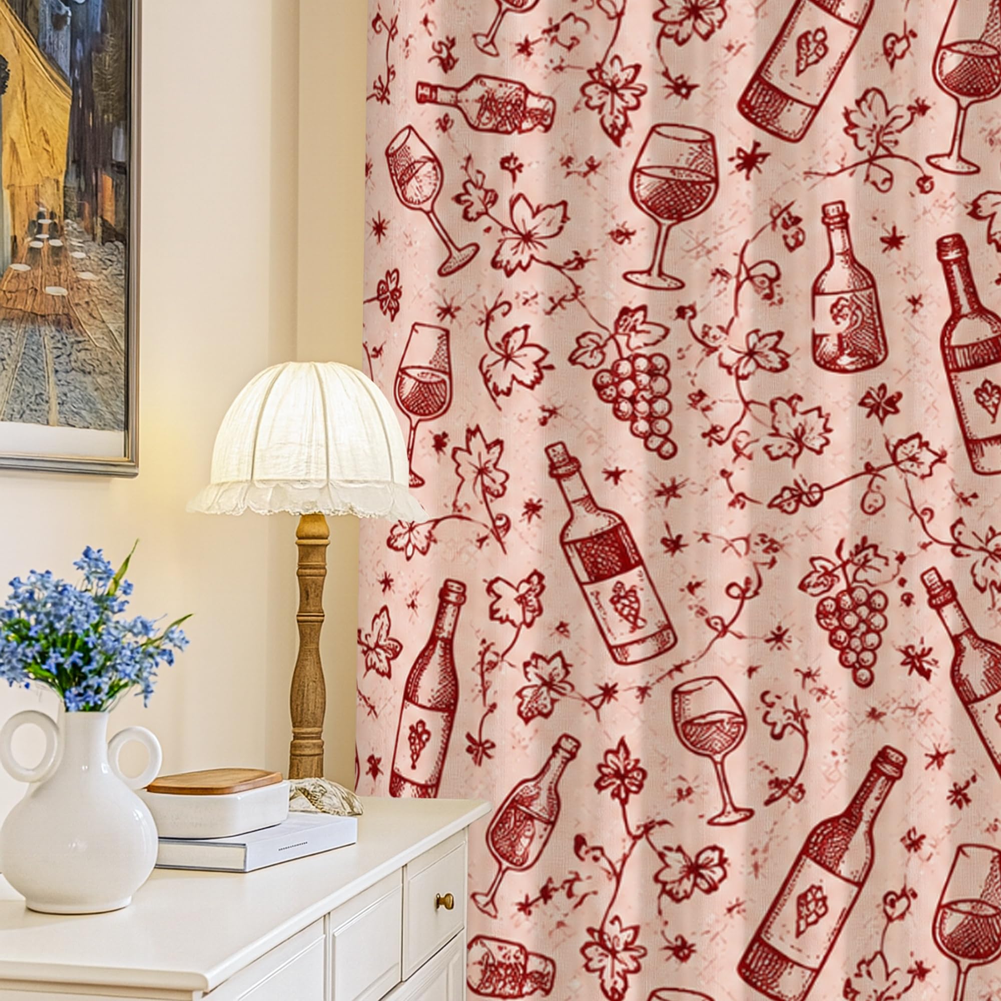 Rideaux occultants rouge automne au motif de vin et raisin rétro