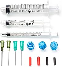 K1-3PK All-Purpose Industrial Syringe Kit - 1ml/3ml/10ml with 1" 14+18 Gauge Dispensing Tips, Syringe Caps and Tip Covers