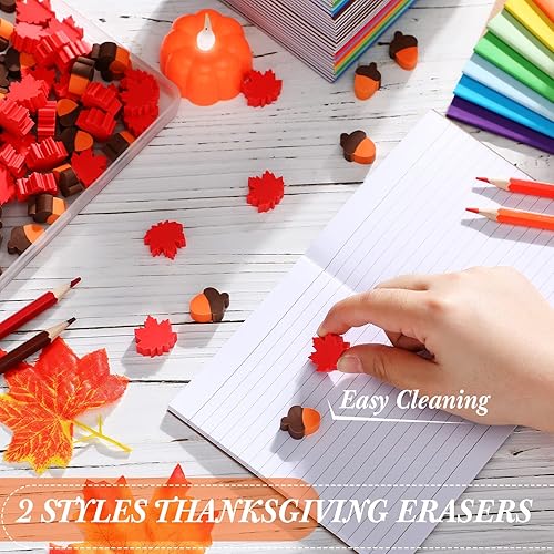Miniatura 4 de Mini borradores de Acción de Gracias para niños, a granel, hojas de arce de bellota, divertidos, borradores de otoño, aula, papelería, recuerdos de