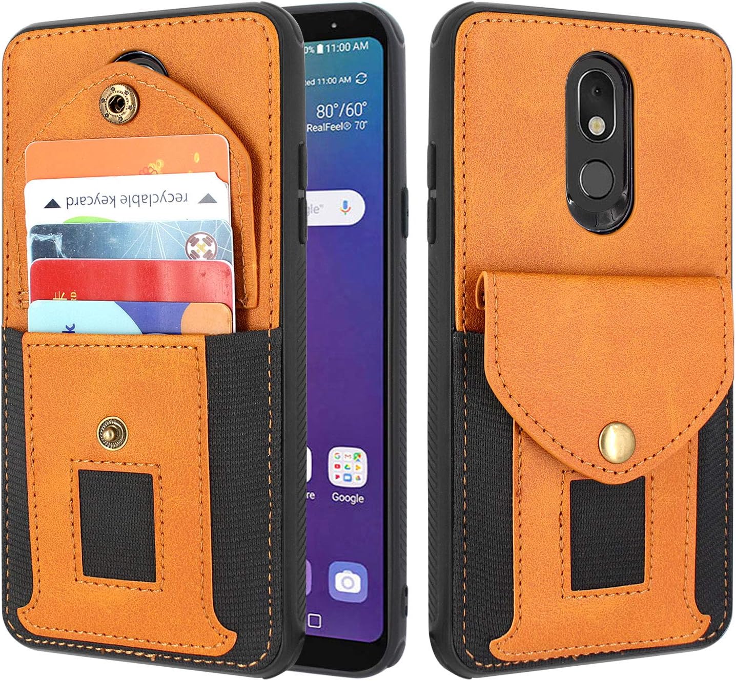 Lacass Shockproof Slim Leather Wallet Case Protective Cover with Elastic Pocket Credit Card Slot Holder for LG Stylo 5 / Stylo 5 Plus/Stylo 5V / Stylo 5X (Brown)