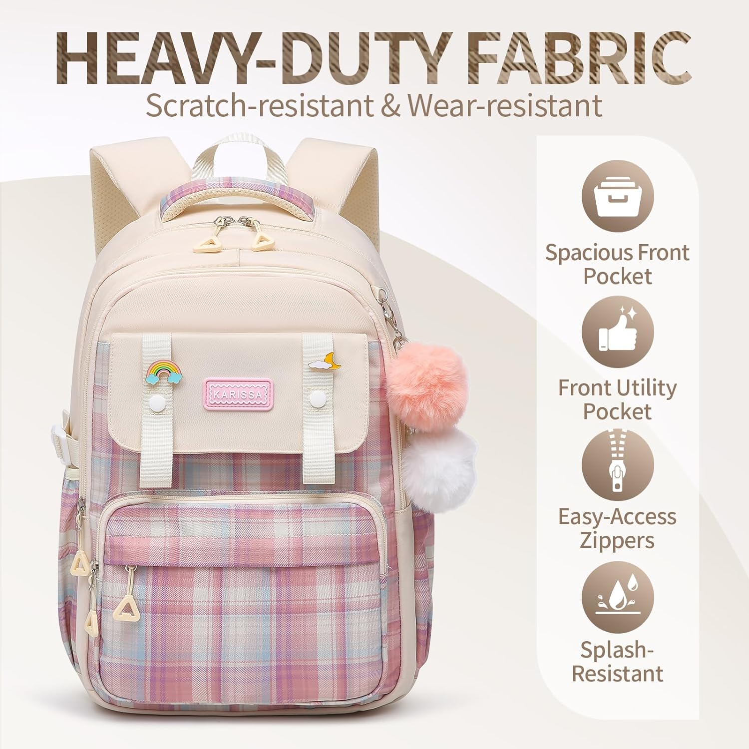 Teen Girls Backpack Aesthetic Laptop Bookbag Elementary Middle School Travel Daypacks Mochilas Escolares Beige - Image 3
