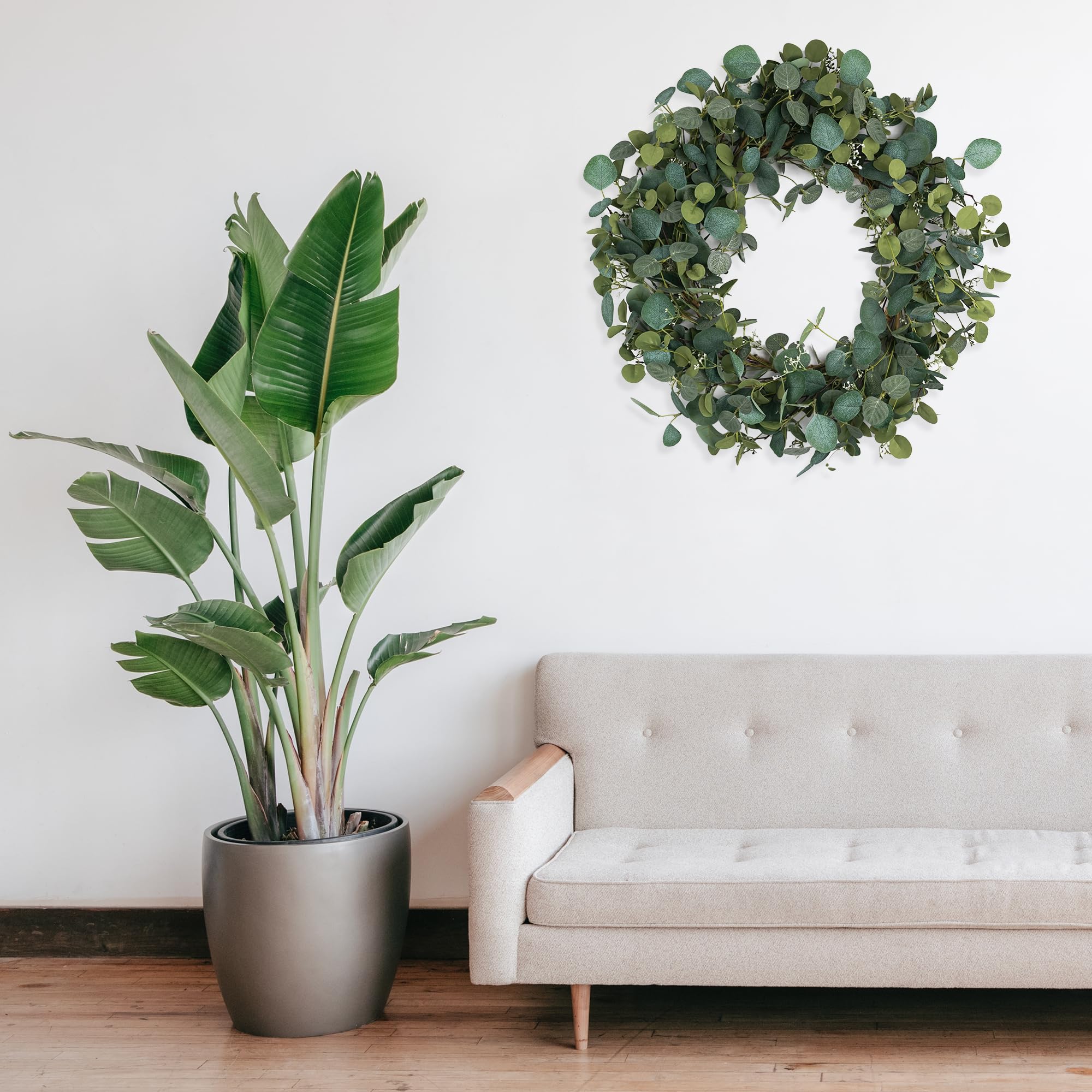 HomeKaren Eukalyptus-Kränze für Haustür, 66 cm, handgefertigter grüner Blätterkranz für Sommer, Frühling und alle Jahreszeiten, grüner Blumenkranz für Wand und Außenbereich