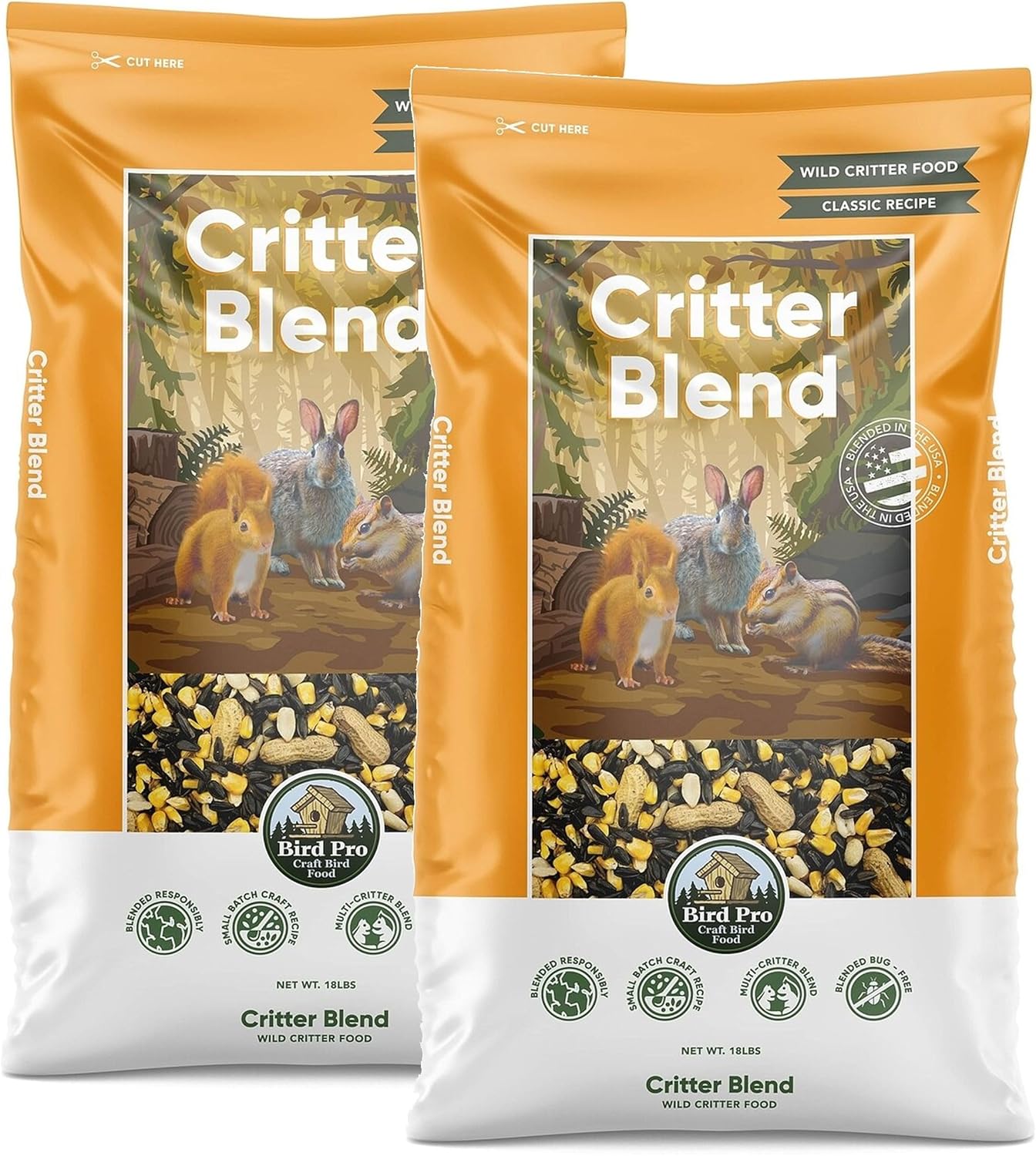 Bird Pro Critter Blend – Premium Squirrel & Chipmunk Food - Black Oil Sunflower, Corn & Peanuts Mix – Attracts Squirrels, Chipmunks, Rabbits & Backyard Wildlife (36 Pounds)