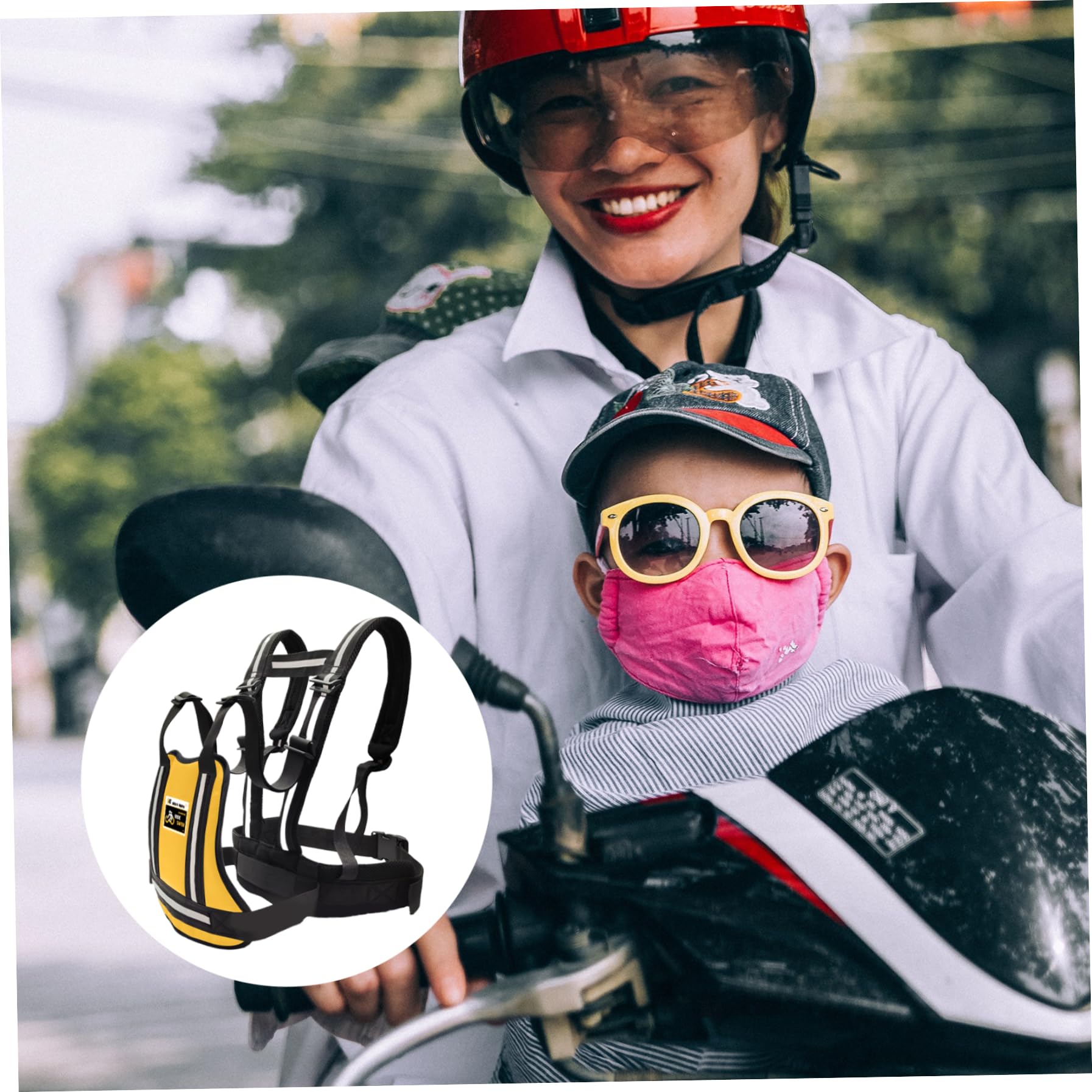 Gcroet Arnés de motocicleta para niños, arnés ajustable para niños, seguridad transpirable anticaída para pequeños con correa reflectante para motocicleta, equitación..