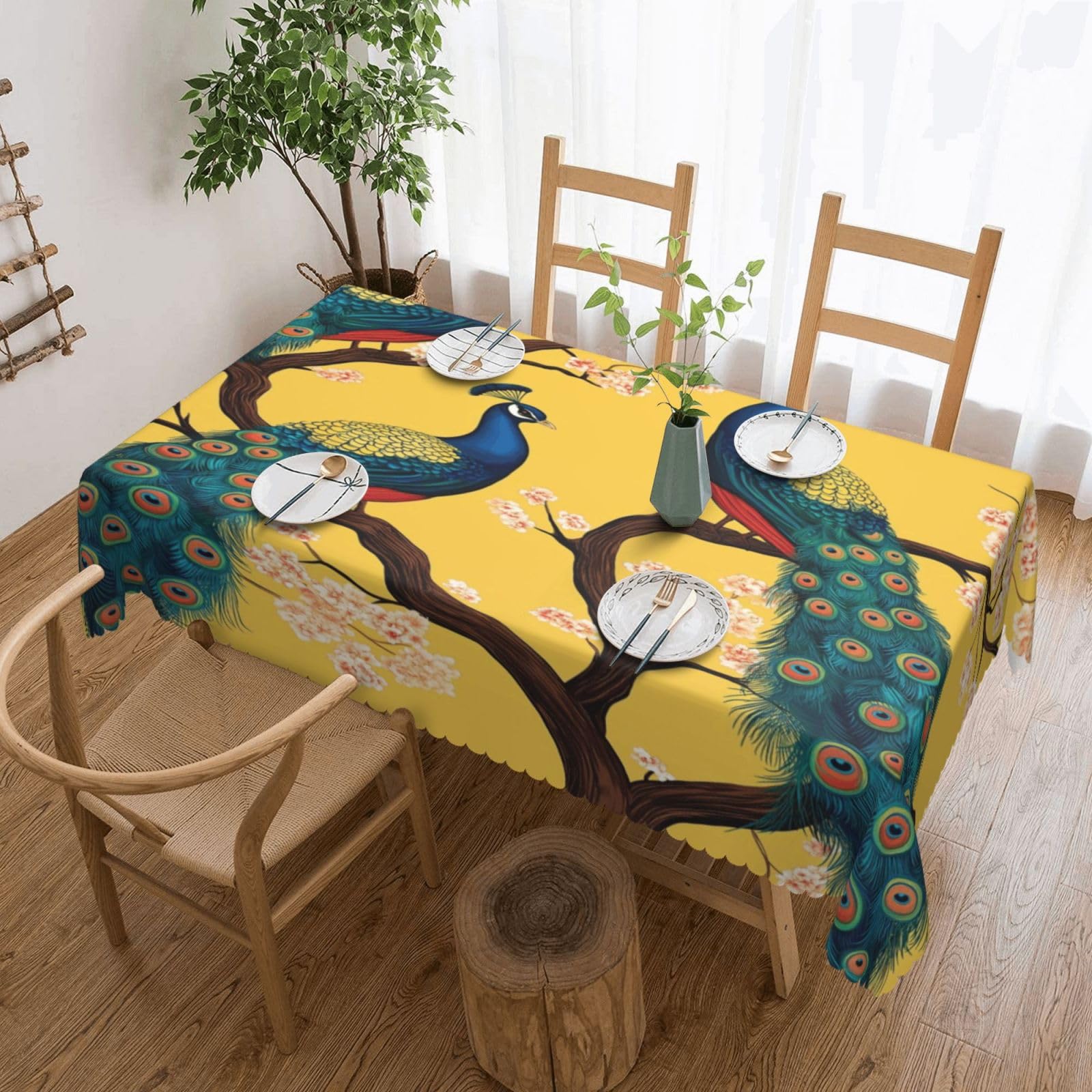 Nappe paons et cerisiers tablecloth protège table anti tache repas sans stress