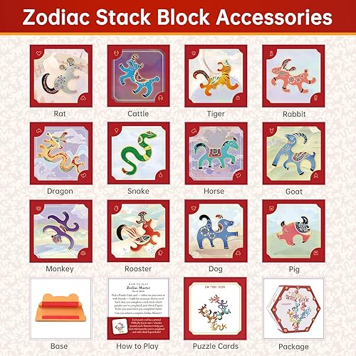 Miniatura 2 de Bruvoalon Juguetes de madera apilables para clasificación del zodiaco, juguetes Montessori para niños de más de 3 años, juego de competencia de