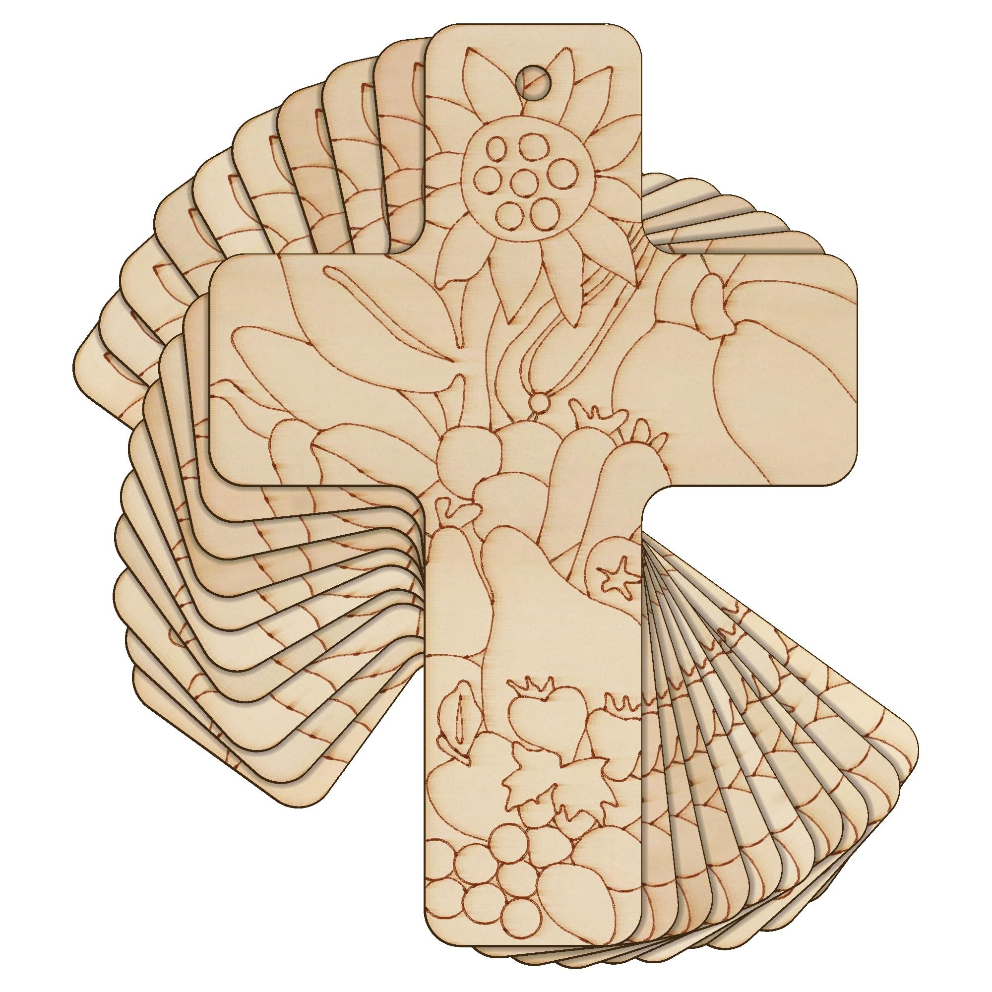 10x Wooden Christian Cross with a Harvest Design Craft Shape 3mm Plywood(10 x 7cm,Hole Top Centre)