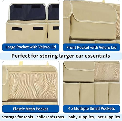 Miniatura 6 de Organizador de maletero de automóvil, organizador colgante para asiento trasero con bolsillos de almacenamiento para SUV, camión, camioneta, Beige