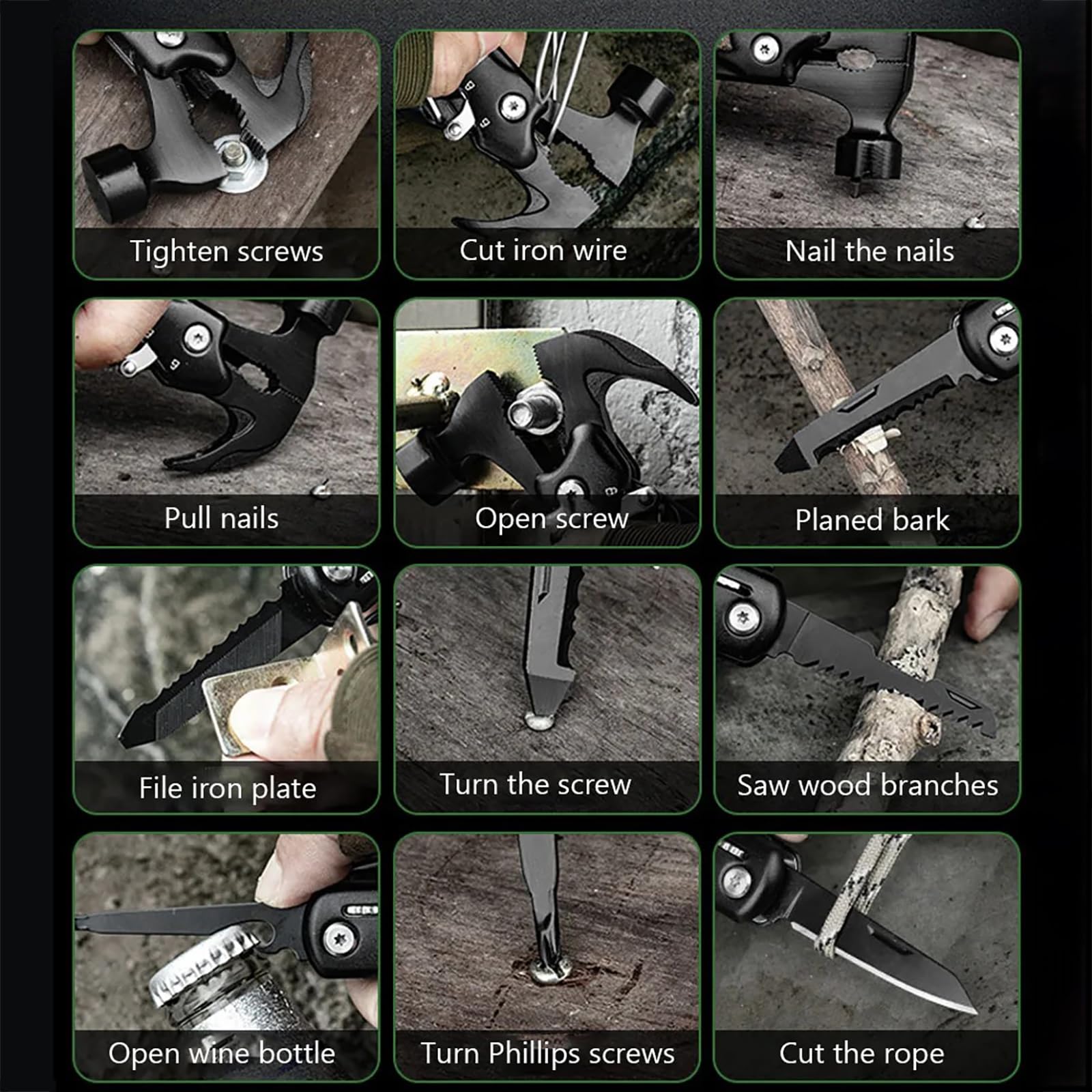 12-in-1 Multitool Aus Edelstahl – Faltbar Mit Hammer, Zange, Messer, Säge, Schraubendreher, Für Outdoor & Camping