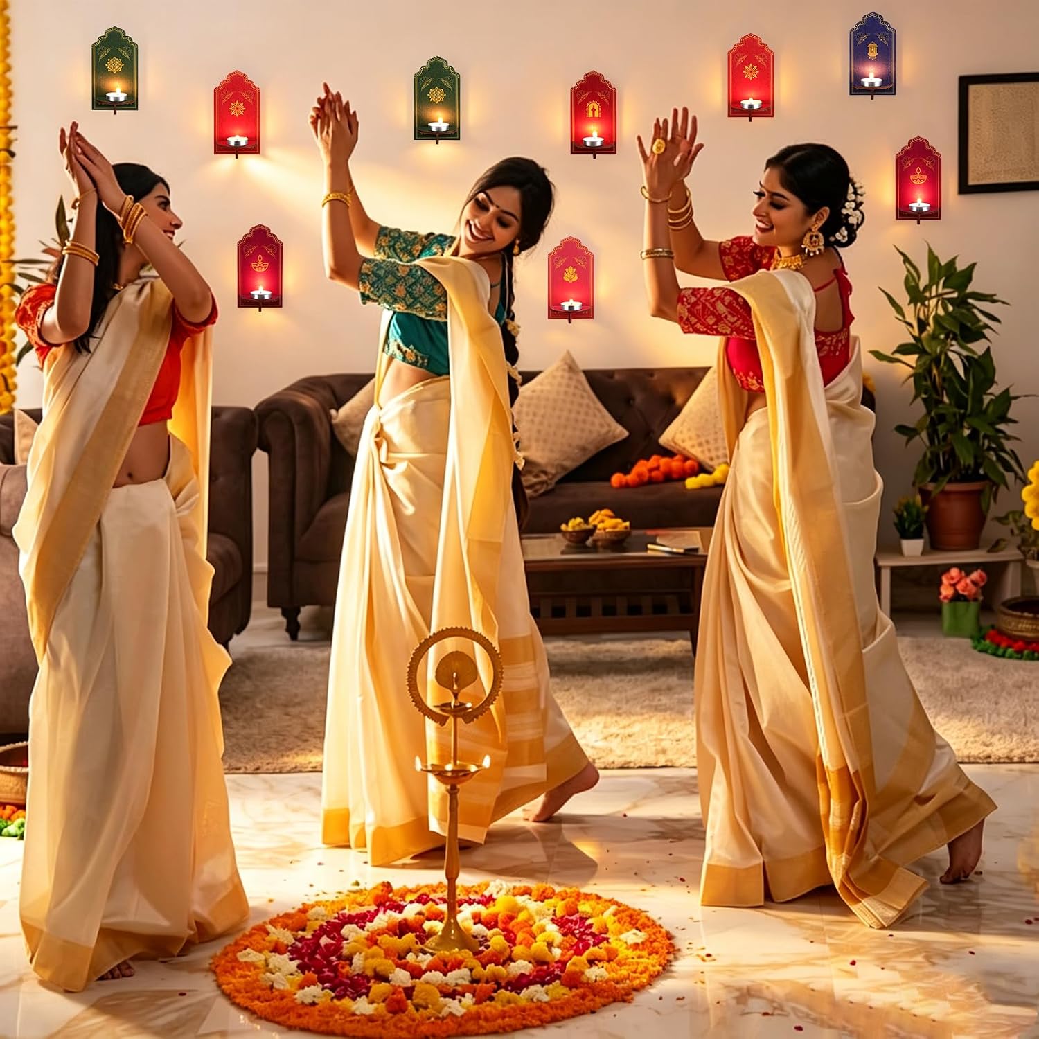 12 Pack Diwali Decor Wooden Diwali Candle Holders for Table Wall Decor