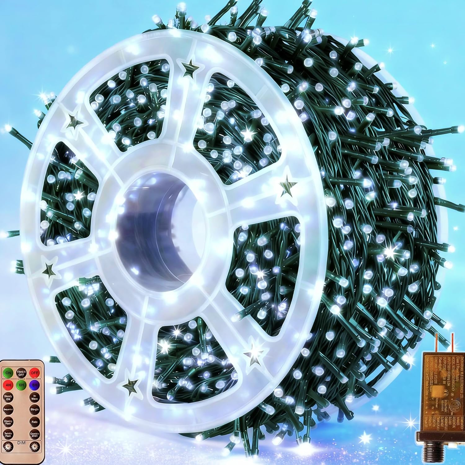 Christmas Lights 1000 LED 328 FT, Waterproof Christmastree Lights with 8 Modes, Remote Control 3 Timers & Memory Function Xmas Decorations for House and Holiday (Cool White) Cool White 1000 LED