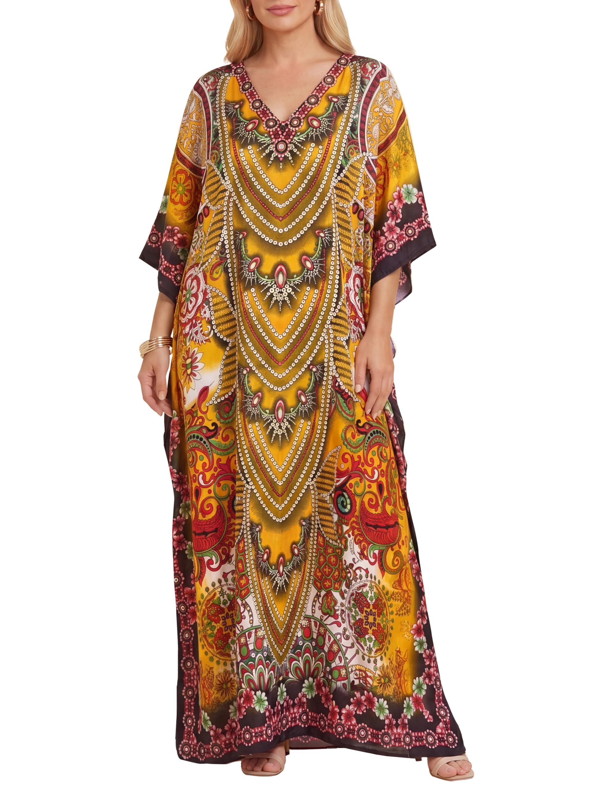 Love My Fashions® Women's Kaftans Morrocan Print Tunic Long Summer Dress Loungewear Swim Cover Up Beachwear Sundress Casual Nightwear