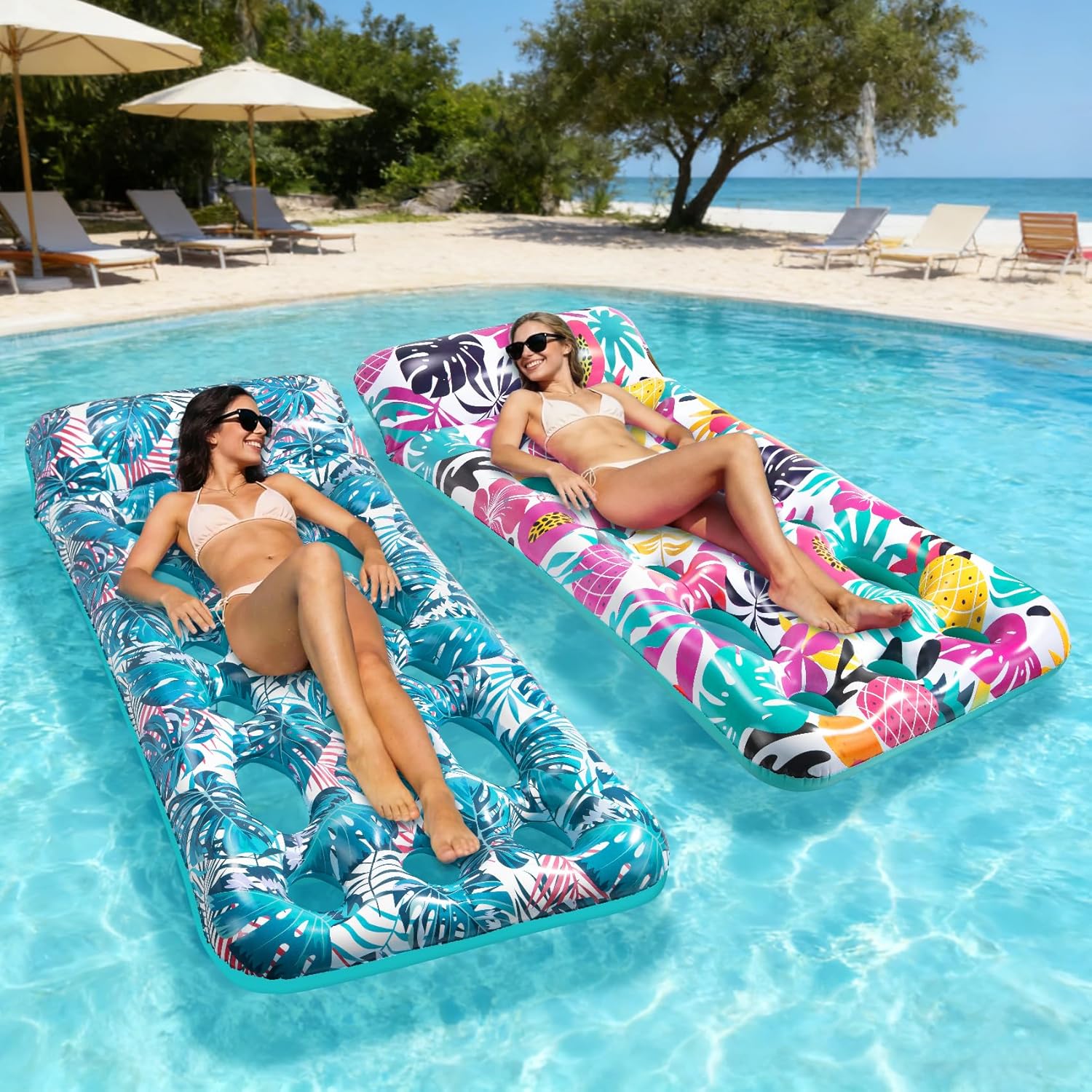 Korlon Tec Pool Floats Adult, Inflatable Tanning Pool Float Lounger, Cooling Pool Rafts Floaties for Adults Floating Mat for Summer Outdoor Lake River Beach Pool Party