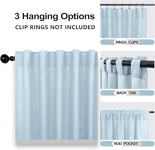 Miniatura 3 de Cortinas de lino azul claro de 90 pulgadas de largo para sala de estar, dormitorio de niñas, guardería, decoración acogedora de verano, bolsillo