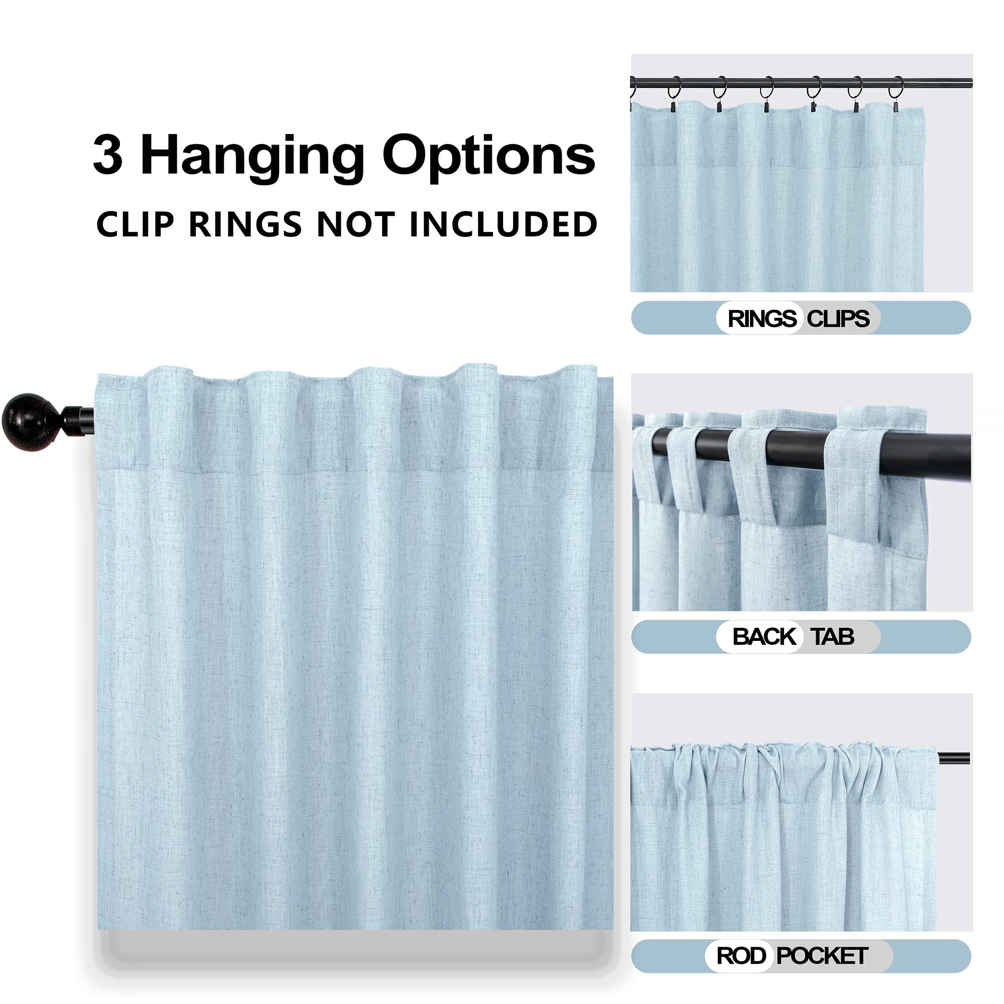 Cortinas Visillo Transparentes De Mezcla De Lino - Azul Claro, 52x63 Pulgadas, Para Sala De Estar Y Ventanas