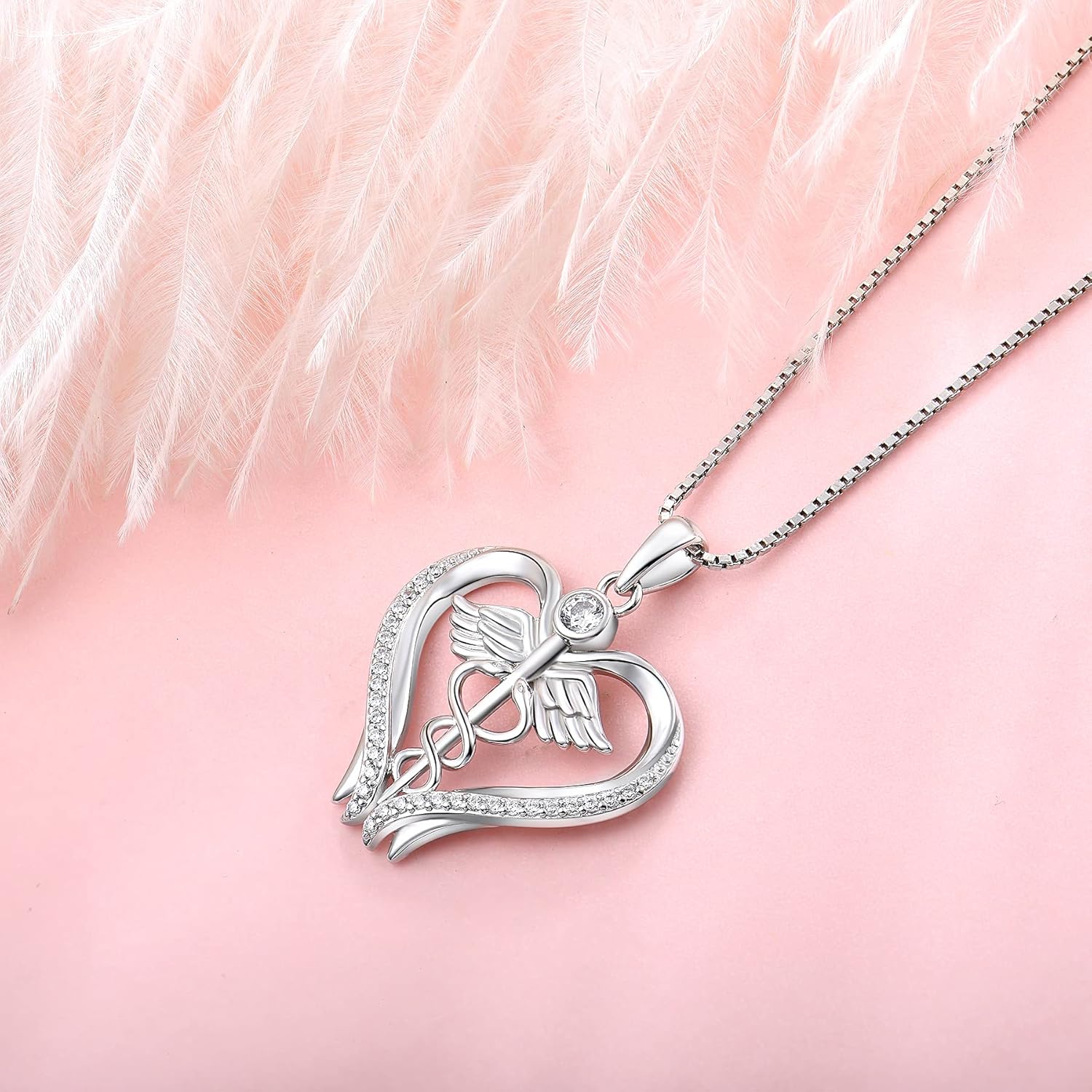 STARCHENIE Caduceus Pendant Necklace 925 Sterling Silver Heart Angel Wings Nurse Jewelry Gifts for Doctor Graduation Medical Student - Image 4