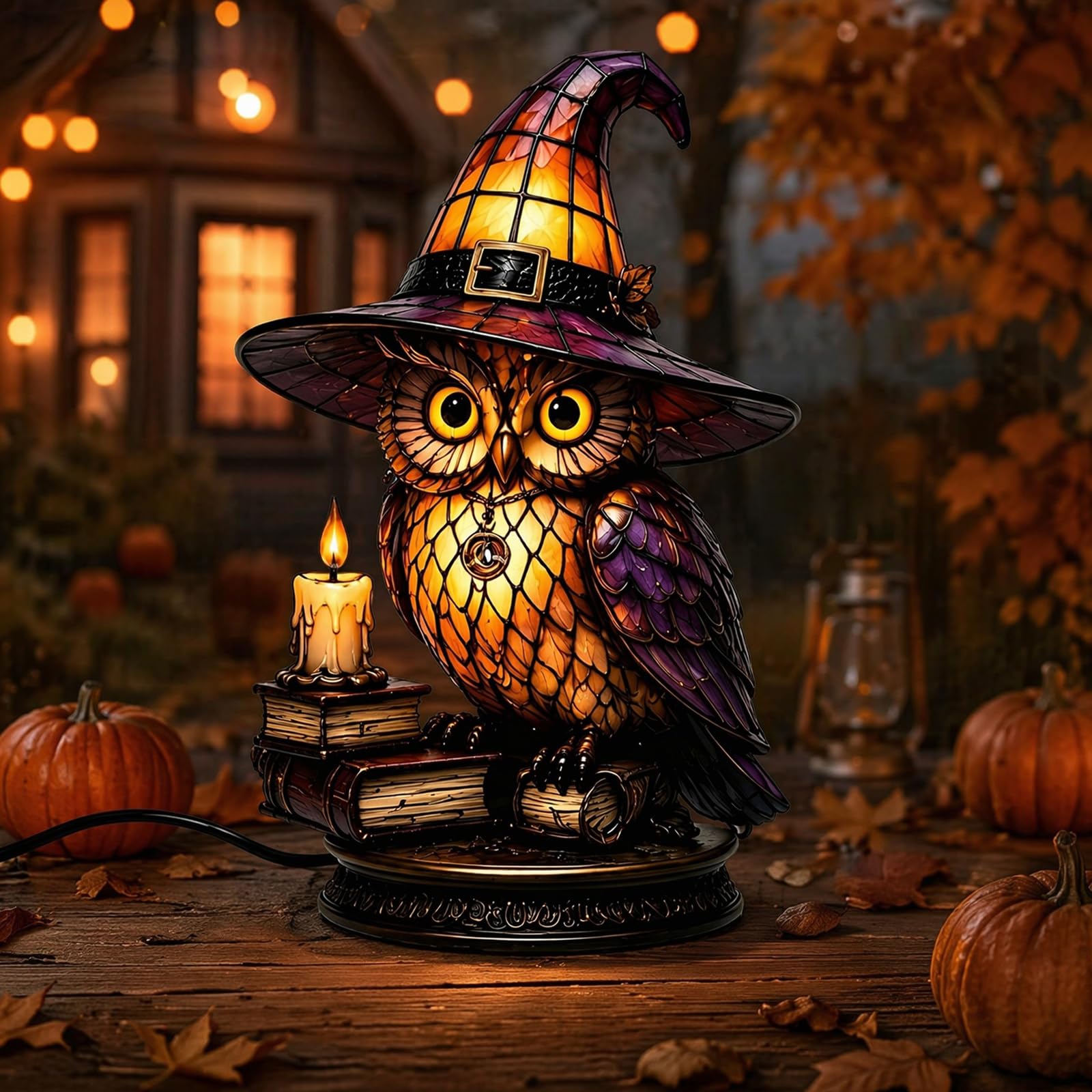 Stained Glass Witch Hat Lamp, Gothic Witch Hat Night Light