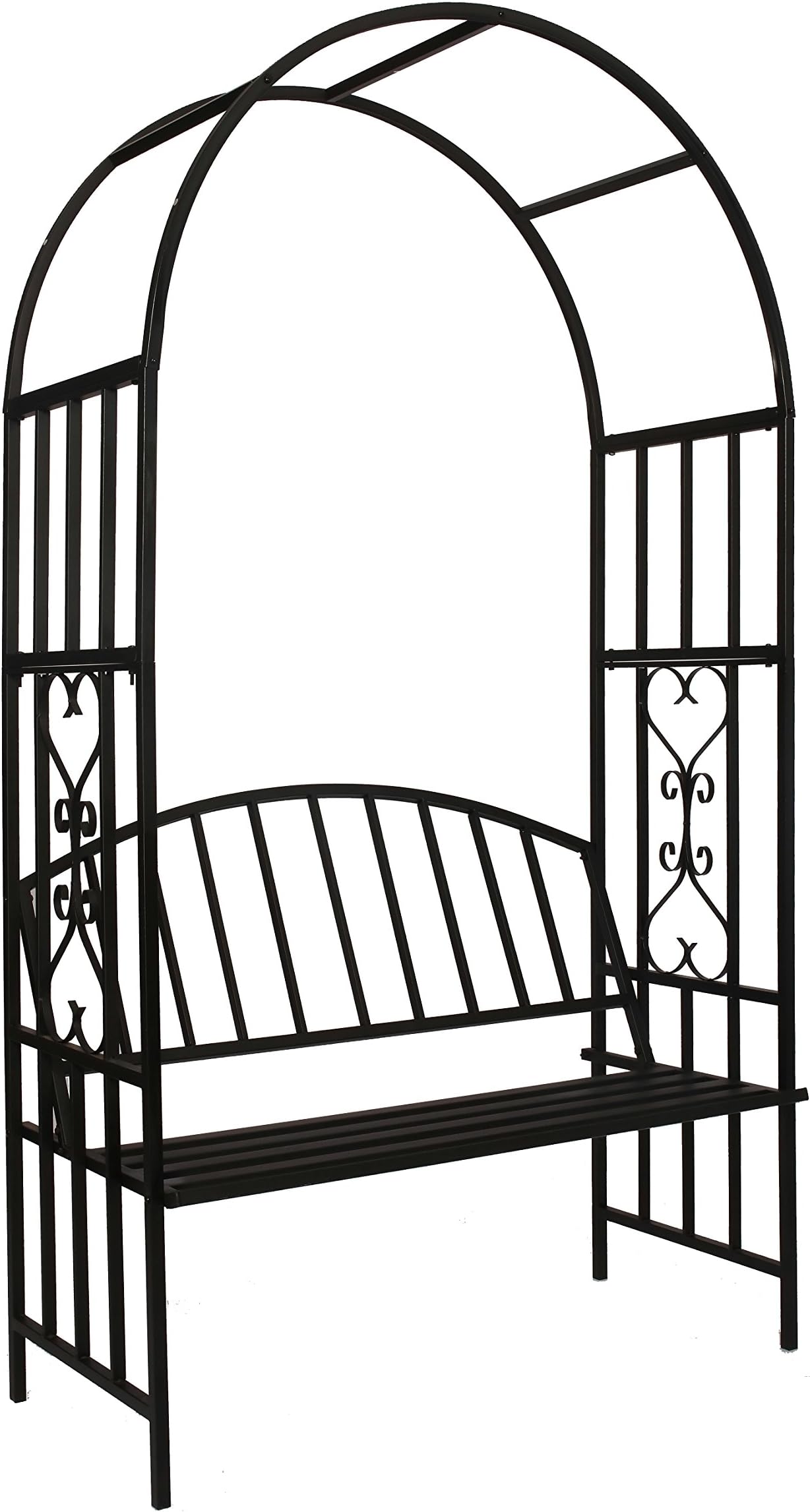 Steel Garden Arch with Seat for 2 People, 6'7" High x 3'7" Wide, Garden Arbor for Various Climbing Plant, Outdoor Garden Lawn Backyard