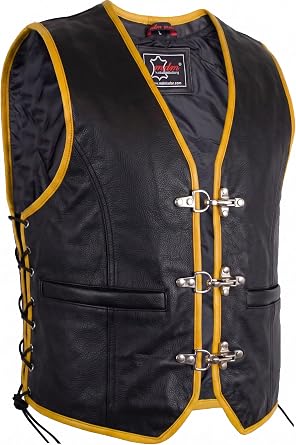Mens motorcycle biker vest club style with buckle closure