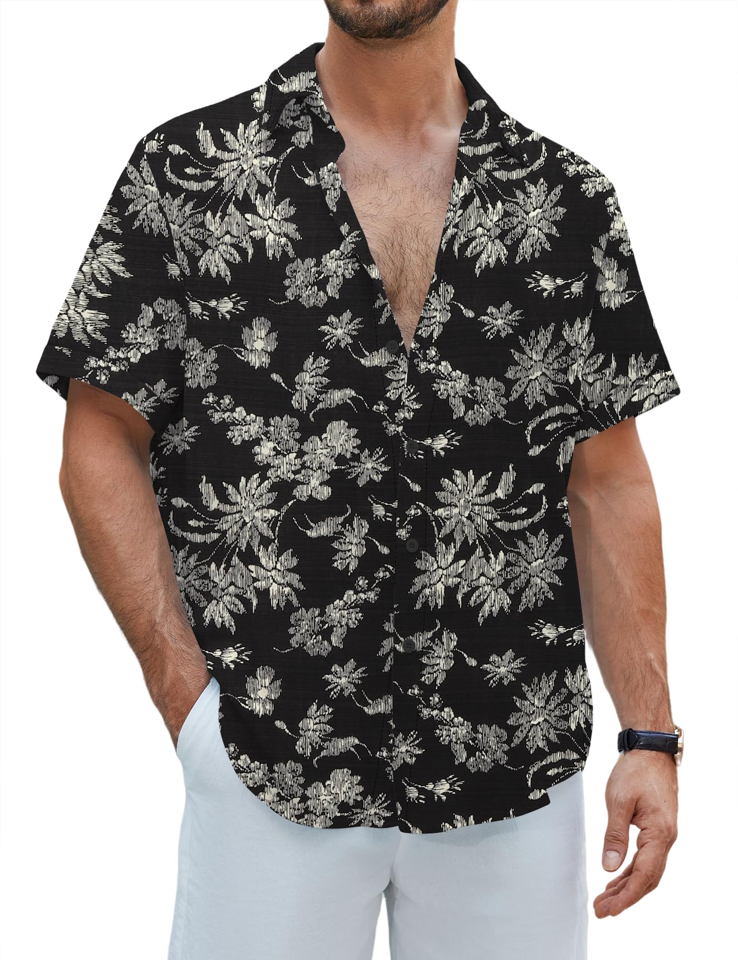 EFFAN Herren Hawaii Hemd Kurzarm Knopfleiste Tropisches Blumenmuster Reguläre Passform Leicht Sommer Strand Urlaub Hemd