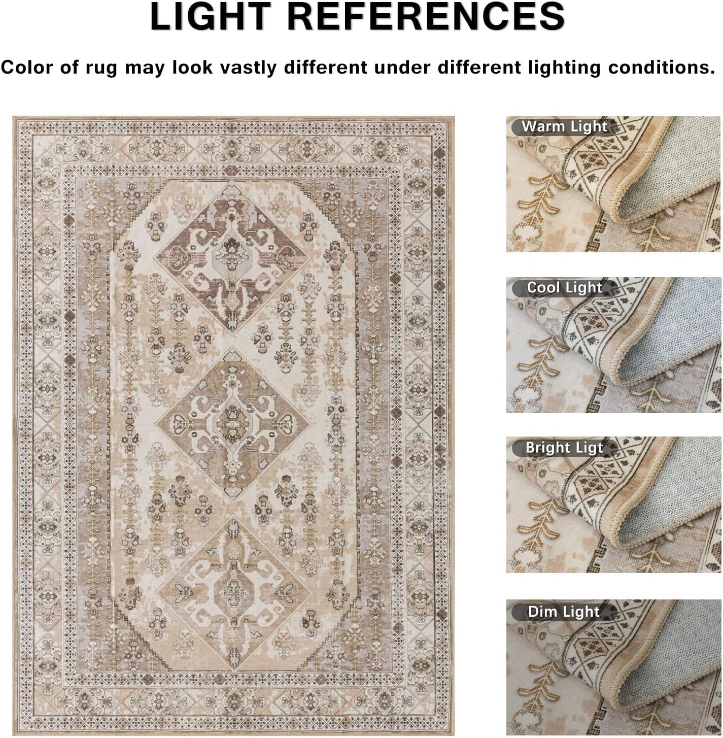 Rineflo-9'x12' Area Rugs,Machine Washable Rug for Living Room Dinner Room Bedroom,Bohemian Style Soft Non Slip Rug Carpet,Oriental Vintage Low Pile Large Area Rug(Brown, 9'x12')