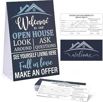 136 Pcs Open House Signs Kit with Registry Form Tent Cards