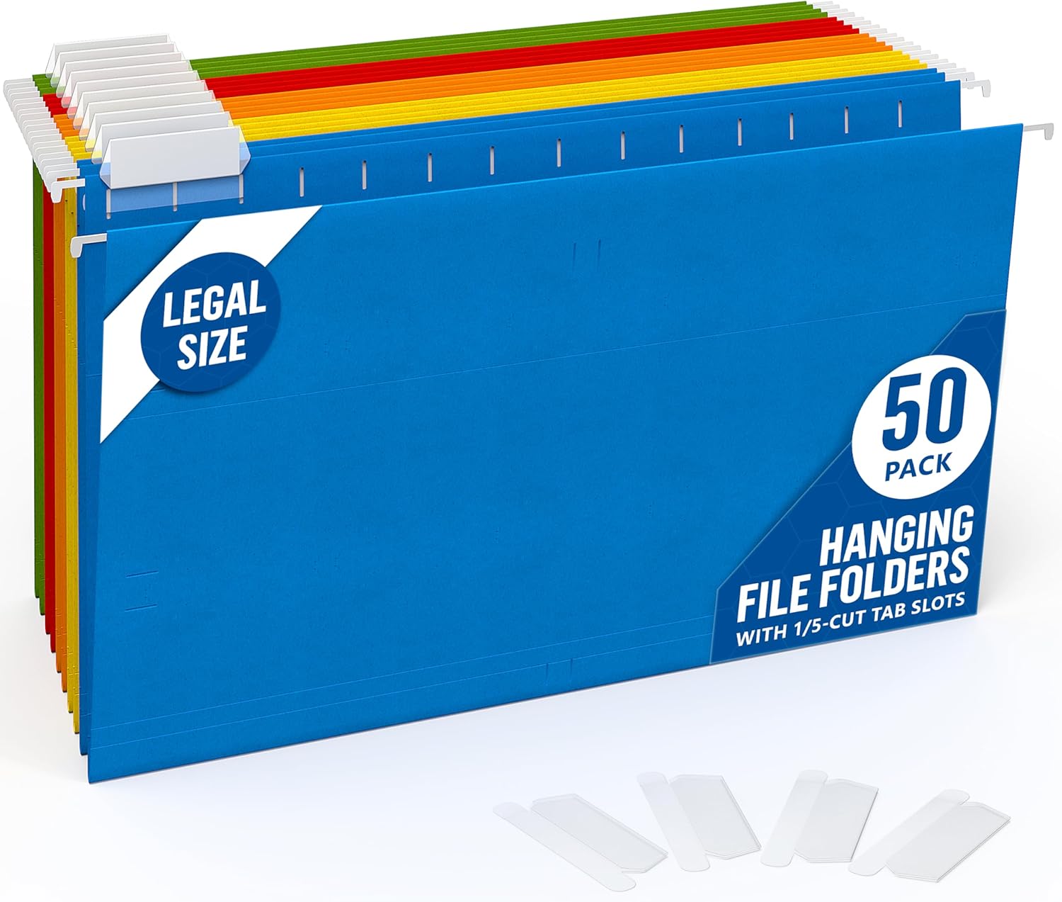 50 Pack Hanging File Folders Legal Size - Colored Hanging Folders for Filing Cabinet with 1/5-Cut Adjustable Tabs Files for Filing Cabinet Organizer File Hangers for Files Cabinets with Hooks