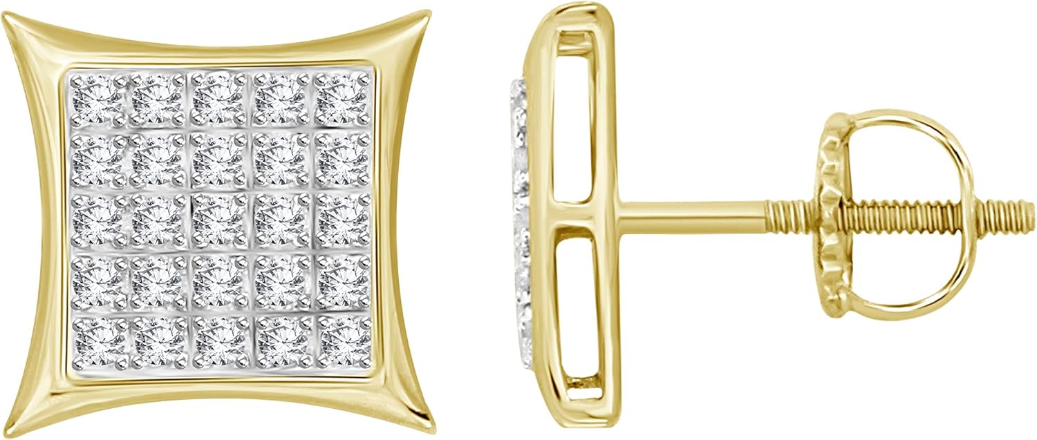 1/6 cttw Round Diamond Square Cluster Unisex Yuva Kite Stud Earrings In 10kt Gold