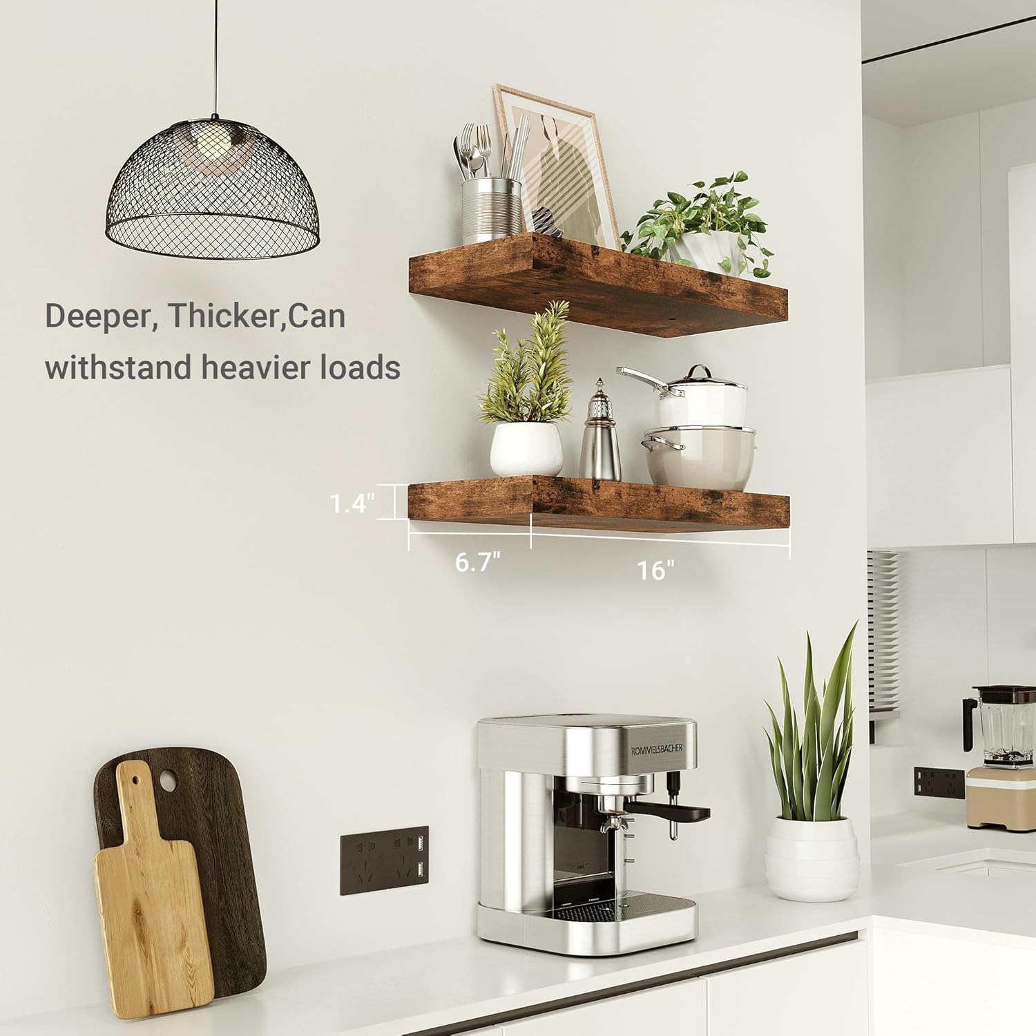 Vivelove Floating Shelves for Wall 16 inchs Long, Display Shelves with Invisible Brackets for Living Room, Bedroom, Kitchen, Bathroom Shelves Over Toilet Farmhouse Home Decor - Set of 2, Rustic Brown