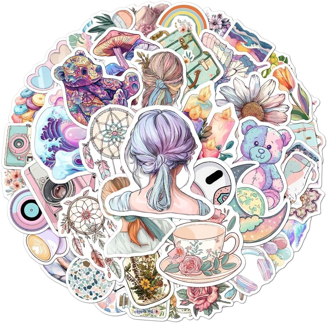 Titu Ki baatein Pack 50 Pcs Cute Vintage Aesthetic Stickers for Water Bottles Funny Laptop Luggage Computer Phone Scrapbooking Kids Teens Girls Boys Adults Waterproof Sticker Small Vinyl Decals