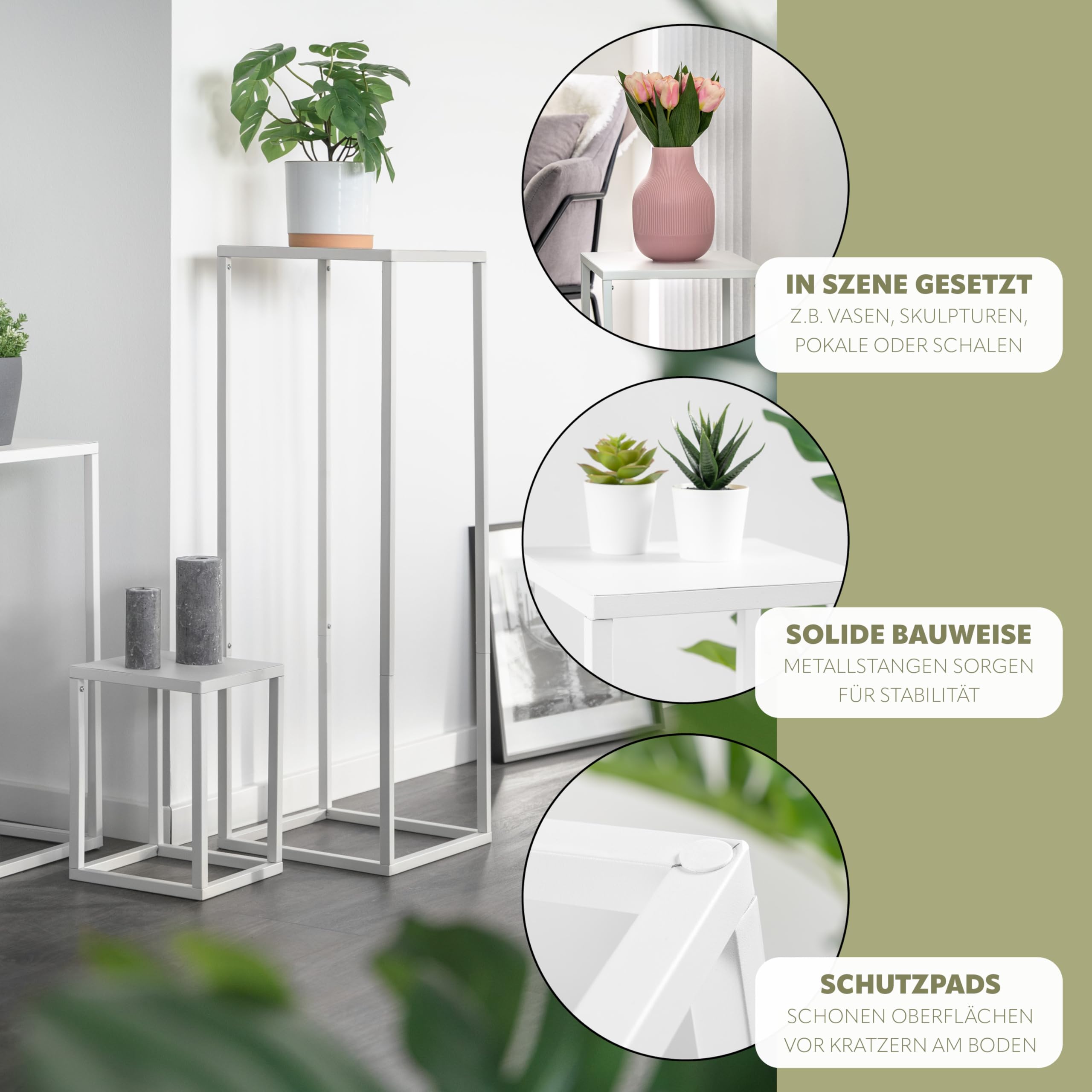 bremermann Blumenhocker 3er-Set, Metall-Pflanzenständer, moderne Blumensäule ideal für Wohnzimmer, Flur und Büro, stabiles Regal für Dekoration und Zimmerpflanzen, aus Metall (Weiß)
