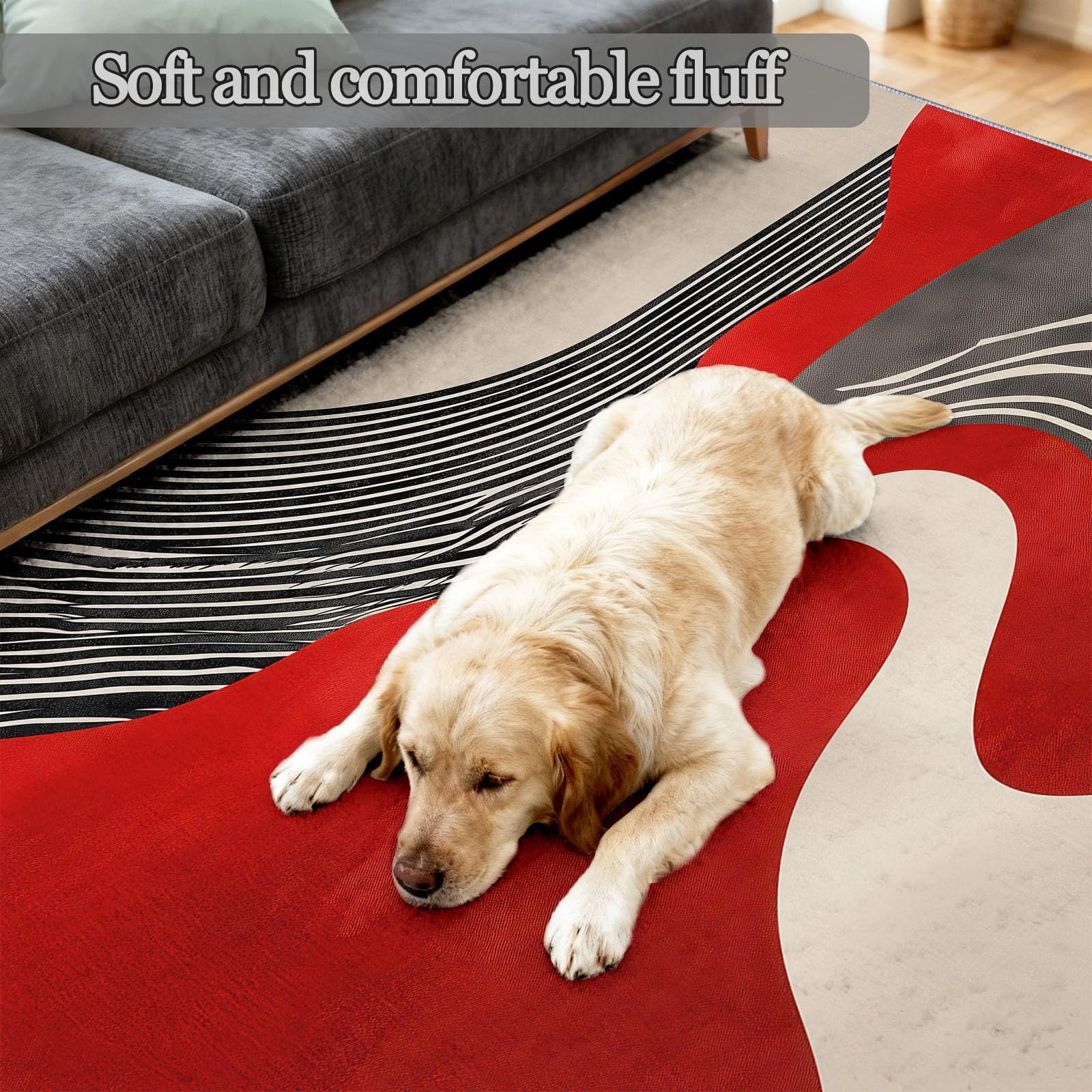 Tapis de Moderne Abstrait Rouge Poils Ras 80 x 150 cm