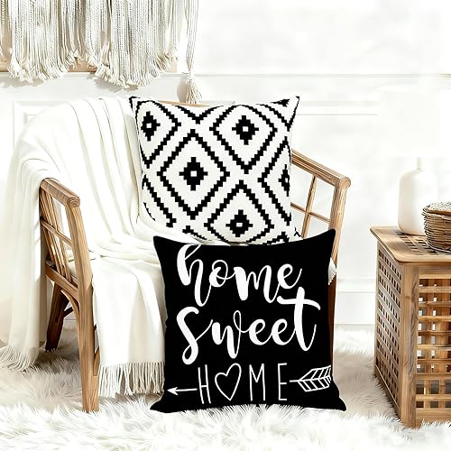 Miniatura 5 de Juego de 4 fundas de almohada decorativas de 20 x 20 pulgadas, fundas de almohada cuadradas de lino geométrico para sofá, cama, sala de estar,