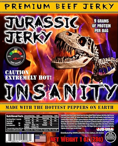 Miniatura 3 de Jurassic Jerky Insanity Beef Jerky - Hecho con el Fantasma, Habanero y Carolina Reaper el pimiento más picante de la Tierra. ¿Puedes manejar el