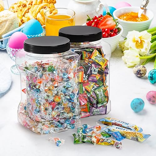 Miniatura 5 de Lawei Paquete de 3 tarros cuadrados de plástico transparente, recipientes de almacenamiento de boca ancha de 98 onzas con tapas de rosca, tarros de