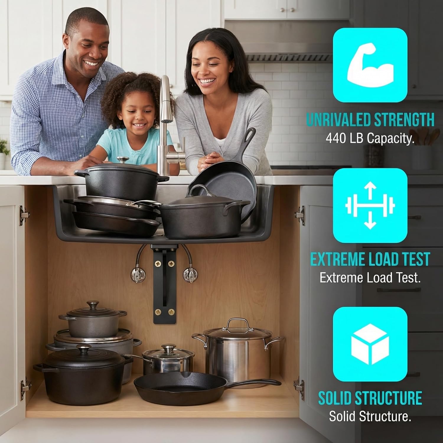 4 Pack Adjustable Undermount Sink Brackets, Metal Under-Mount Support Kit with Rust-Resistant Coating, Space-Saving Repair Bracket for Kitchen & Bathroom Cabinets